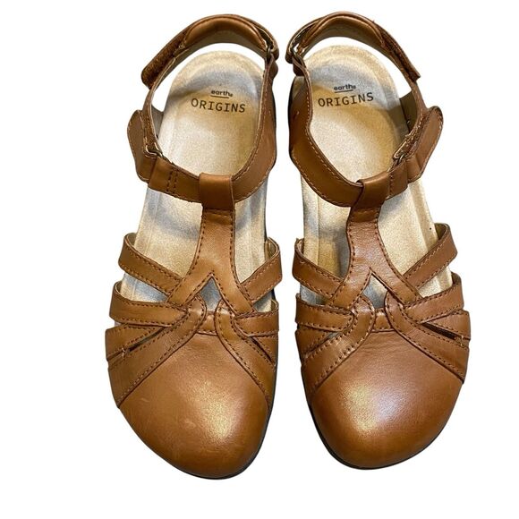 Earth Origins Sandals Women 8.5 EU 40 Brown Leather Closed Toe Fisherman Flats - Picture 2 of 9